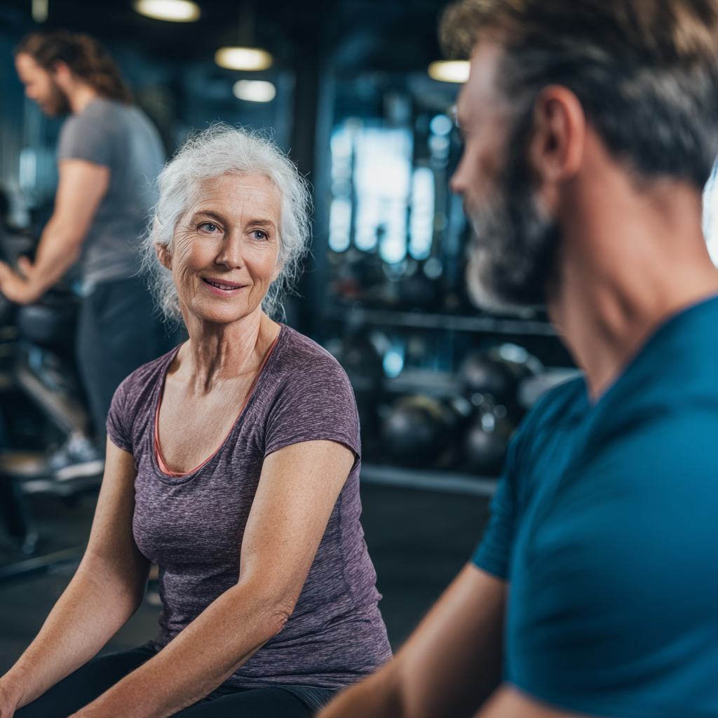 mature adults receiving fitness guidance from professional trainer