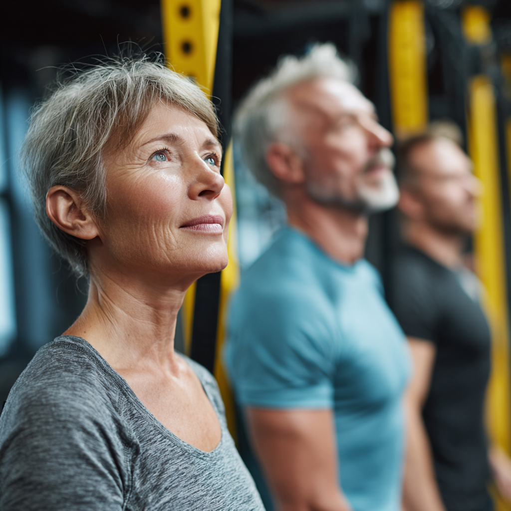 middle-aged adults doing functional fitness training together